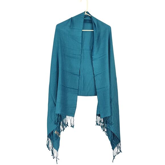 Pashmina 70% Silk 30% Scarf Wrap Shawl Fringe 28 x 72 TEAL - Picture 1 of 5